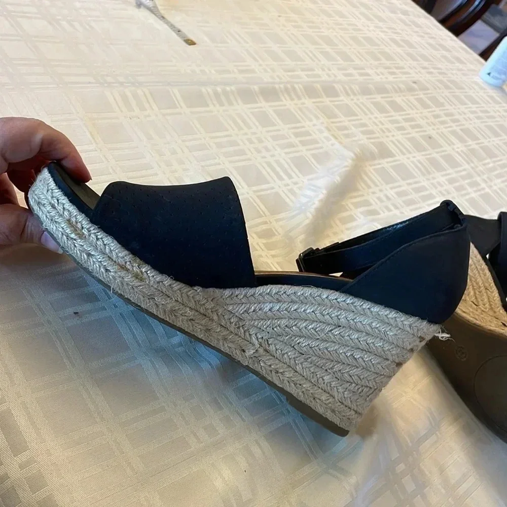 A.N.A. Black Wedge Espadrille Open‎ Toe Sandals